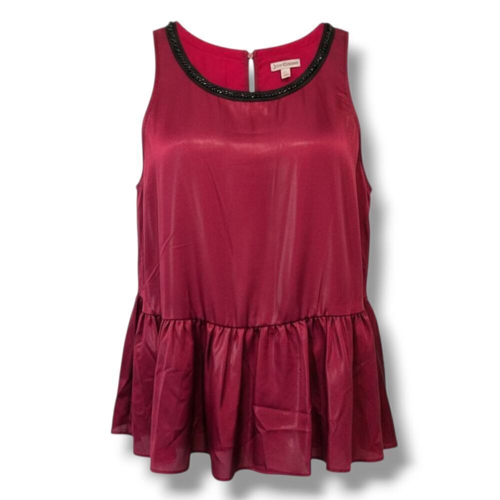 Juicy Couture Women’s Burgundy Sleeveless Peplum Top with Beaded Trim Size Small